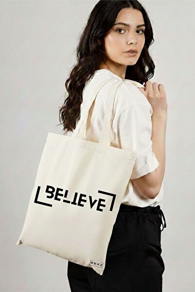 BEKZ Textile Shopping Bag, Tote Bag, Believe model, 38x34.5 cm, White, BEKZ®