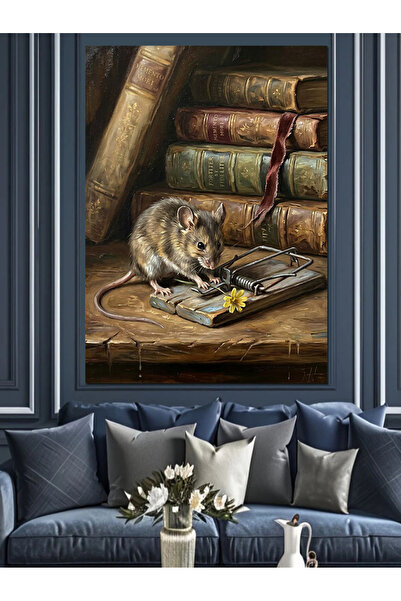 Artmeg Mouse și cărți vechi, natură moartă, pânză decorativă - Tablou din lem...