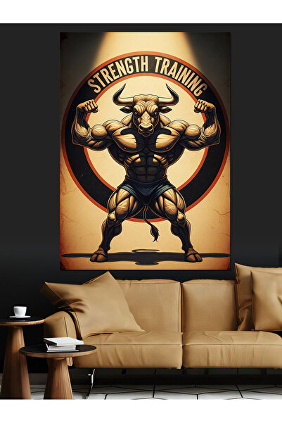 Artmeg Pânză decorativă cu logo-ul culturismului Muscular Bull - Tablou din l...