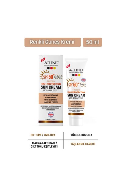 Aclind SPF 50+ Kapatıcı Etkili Renkli Yüz Güneş Kremi - Yaşlanma Karşıtı Cilt...