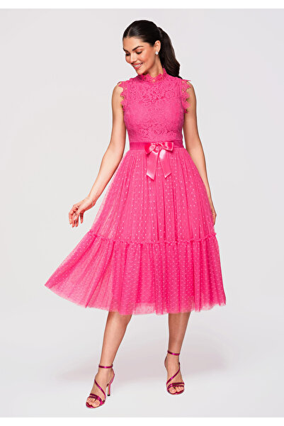 Larica OMBRE Γυναικείο Μίντι Φόρεμα Δαντέλα LA-OM-DLR321 Fuschia