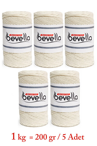 Bevella Macrame Cord Premium Makrome Ekru Çanta İpi 2 mm 200 Gr 5 Adet