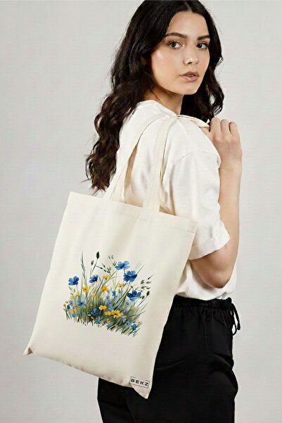 BEKZ Sacosa Cumparaturi Textila, Geanta Tote, model Flowers 6 38 x 34.5 cm, A...