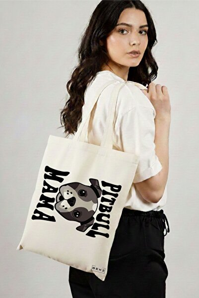 BEKZ Textile Shopping Bag, Tote Bag, Pitbull Mama pattern 38 x 34.5 cm, White...