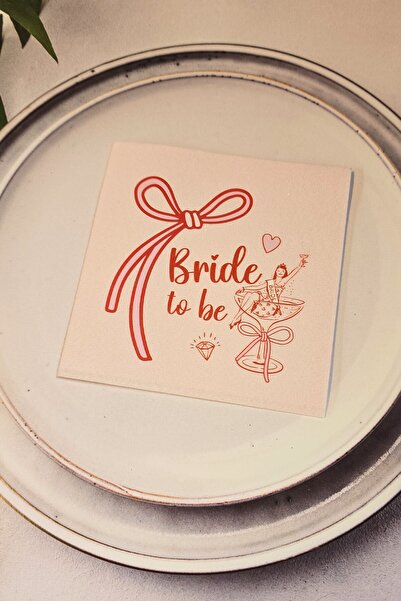 PEKSHOP Kadehli Bride Tasarım Baskılı Peçete Pembe Kare Kumaş Dokulu 12 Adet ...