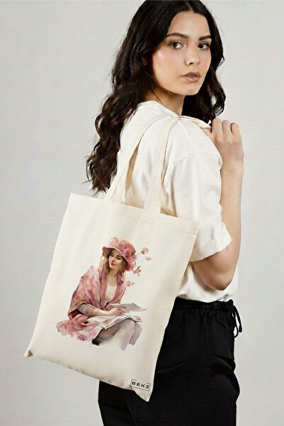 BEKZ Sacosa Cumparaturi Textila, Geanta Tote, model The bookie girl 13 38 x 3...