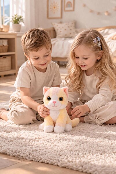 hak-iş oyuncak Pastel Yellow-White Plush Cat 30 cm