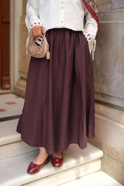 LOCCO Γυναικεία ζαρωμένη μάξι φούστα σε χρώμα δαμασκηνί