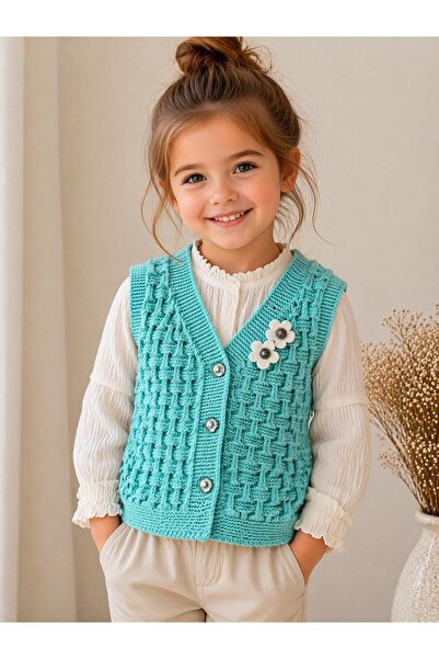 Herhis KIZ BEBEK&ÇOCUK TRİKO YELEK ÇİÇEK DETAYLI KABARTMA MODEL 1-4 yaş