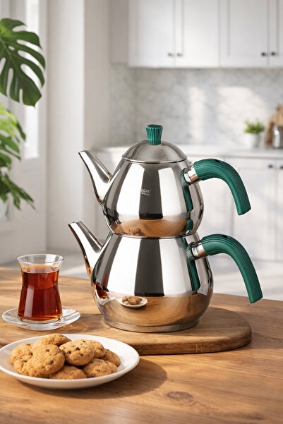 Porsima 1029-2 طقم إبريق شاي من الفولاذ المقاوم للصدأ بمقبض من البكاليت متوسط...