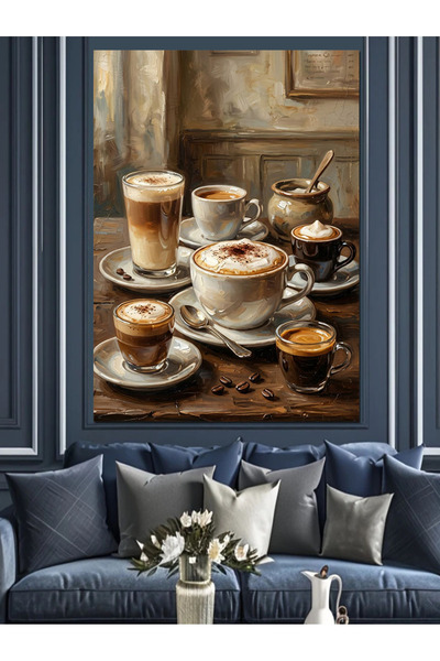 Artmeg Sortiment de cafea spumante pe masă de bucătărie Pânză decorativă - Ma...