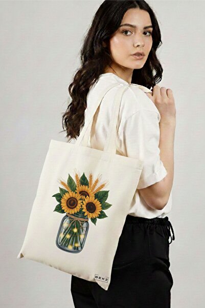 BEKZ Sacosa Cumparaturi Textila, Geanta Tote, model Sunflowers 2 38 x 34.5 cm...