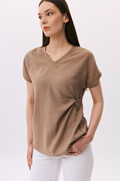 DAIDO Γυναικεία μπλούζα με λαιμόκοψη V και πέτρινη λεπτομέρεια, κοντομάνικη 6...