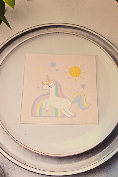 PEKSHOP Unicorn Tasarım Baskılı Peçete Pembe Kare Kumaş Dokulu 12 Adet