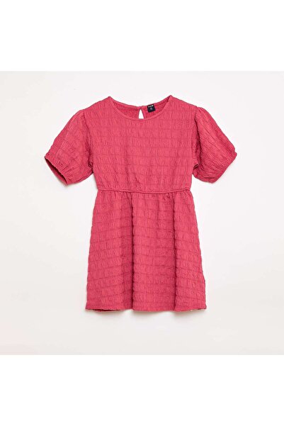 KIABI Lightweight Solid Dress with Short Sleeves PINK