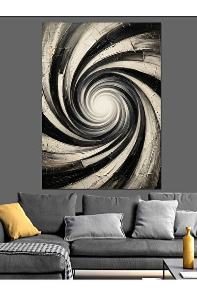 Artmeg Pânză decorativă cu model spiralat alb-negru - Tablou din lemn MDF