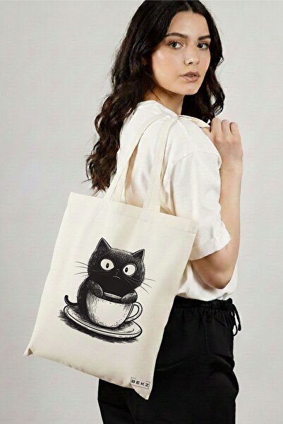 BEKZ Υφασμάτινη Τσάντα Αγορών, Τσάντα Ώμου, μοντέλο Caffeine Cat 12, 38 x 34,...