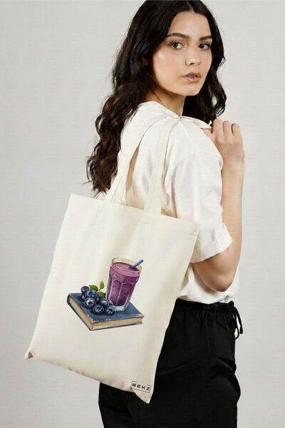 BEKZ Sacosa Cumparaturi Textila, Geanta Tote, model Books and flowers 10 38 x...
