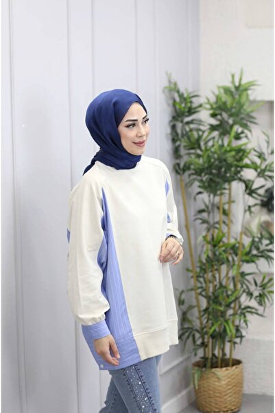 Suede Style 5553 - Άνετο, χαλαρό, βασικό γυναικείο μακρύ φούτερ με ρίγες από ...