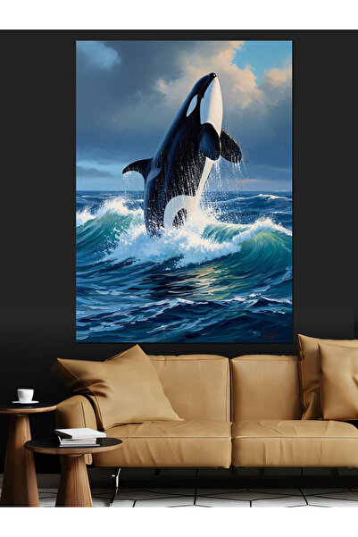 Artmeg Pictură decorativă pe pânză cu balena ucigașă săritoare în ocean - Pic...