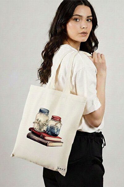 BEKZ Sacosa Cumparaturi Textila, Geanta Tote, model Books and flowers 7 38 x ...