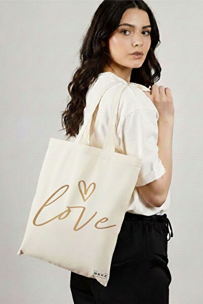 BEKZ Textile Shopping Bag, Tote Bag, Love model, 38x34.5 cm, White, BEKZ®