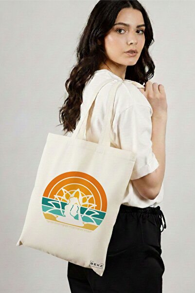 BEKZ Sacosa Cumparaturi Textila, Geanta Tote Yoga 15, 38x34.5 cm, Alba, BEKZ®