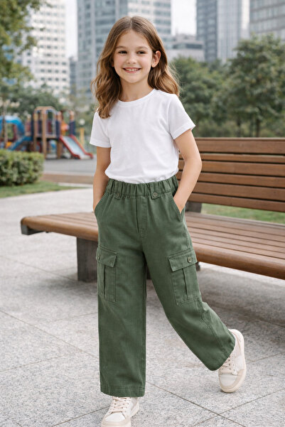 Eleysa 38504-26 Παντελόνι από λινό για κορίτσια με λεπτομέρεια τσέπης cargo, ...