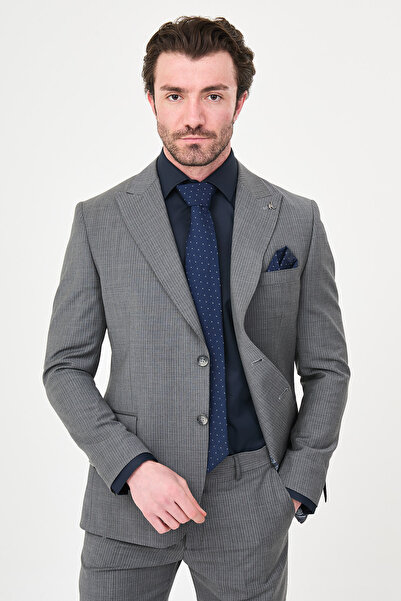 Mcr Pinstripe Slim Fit Wide Collar Premium Wool Men's Suit Gray - 44320.26Y