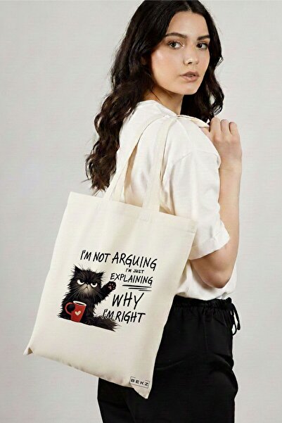 BEKZ Υφασμάτινη Τσάντα Αγορών, Τσάντα ώμου, μοντέλο  "Δεν διαφωνώ γιατί είμαι...