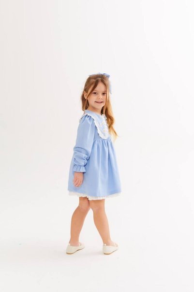 HaanBebe Daisy Embroidered Baby and Girls' Dress - Baby Collar Ruffled Linen Dress