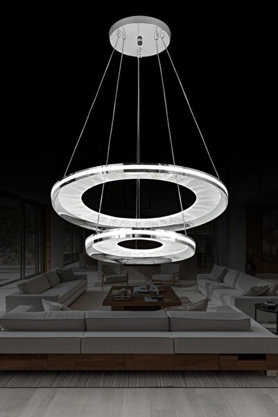 RONİSU AYDINLATMA Velvet Lüks Modern 2 Katlı Kristal Dokulu İkili Halka 50 cm...