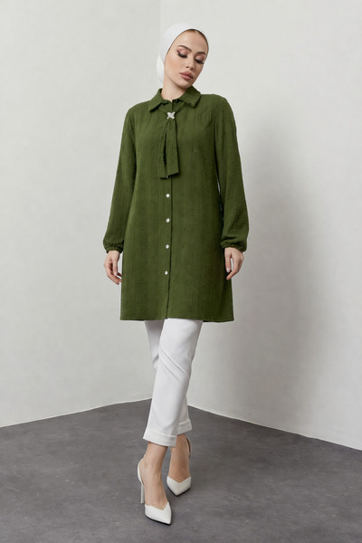 MODAEFA Tie Detailed Buttoned Casual Shirt