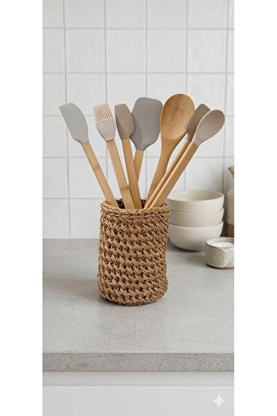 Ahşap Evi Ev Mutfak Dekorasyon Kaşıklık Vazo Çok Amaçlı Organizer 14 Cm