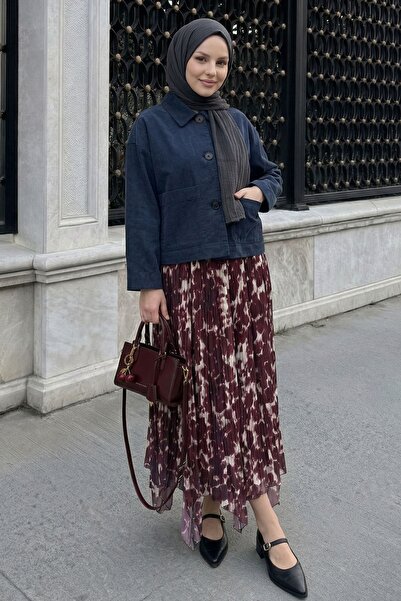 InStyle Φούστα σιφόν μπατίκ με επένδυση, χρώμα δαμασκηνί