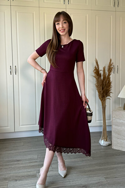 Dilay Gökoğlu Butik Ασύμμετρο μίντι φόρεμα από ύφασμα Modal με δαντέλα και λε...