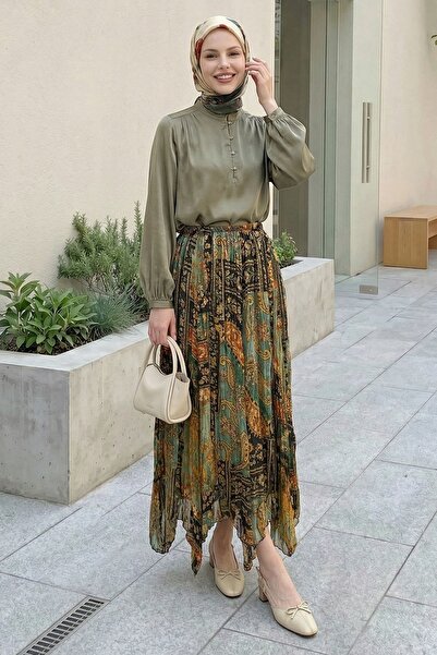 InStyle Αυθεντική φούστα σιφόν με επένδυση σε πράσινο της μέντας