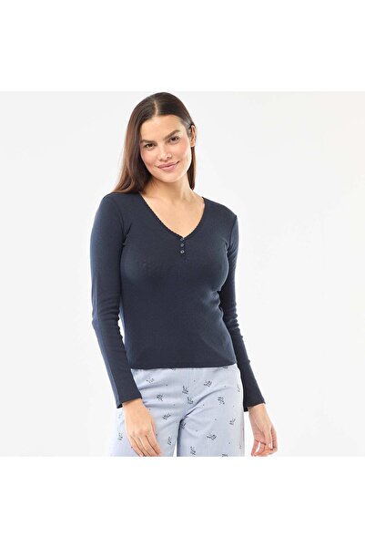 KIABI Pointelle Knit Pajama T-shirt BLUE