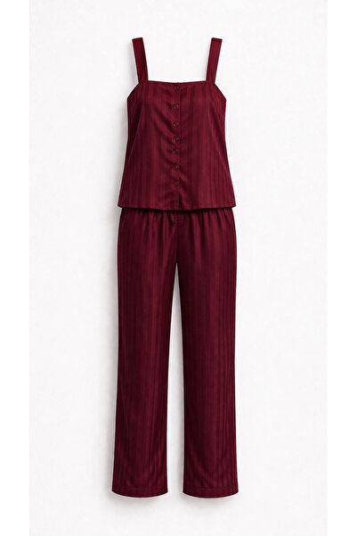 MJAMASS Askılı Vişne Saten Pijama Takımı