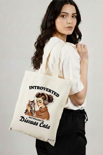 BEKZ Textile Shopping Bag, Tote Bag, Introverted but willing to discuss cats ...