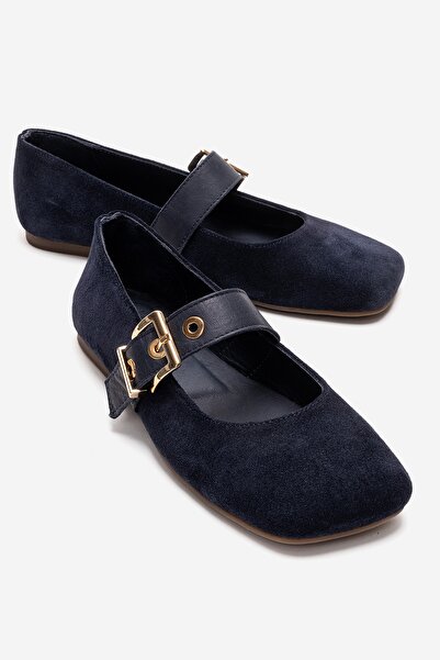 LuviShoes Γυναικεία παπούτσια μπαλαρίνας JONAS Navy Blue Suede από γνήσιο δέρ...