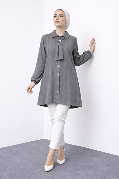 MODAEFA Tie Detailed Buttoned Casual Shirt