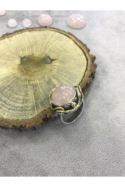 NSA SILVER Pembe Kuvars Taşlı Gümüş Yüzük 925 Ayar El İşi