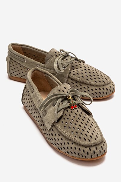 LuviShoes Γυναικεία Loafer Παπούτσια STEVO Green Suede από Γνήσιο Δέρμα με Δι...