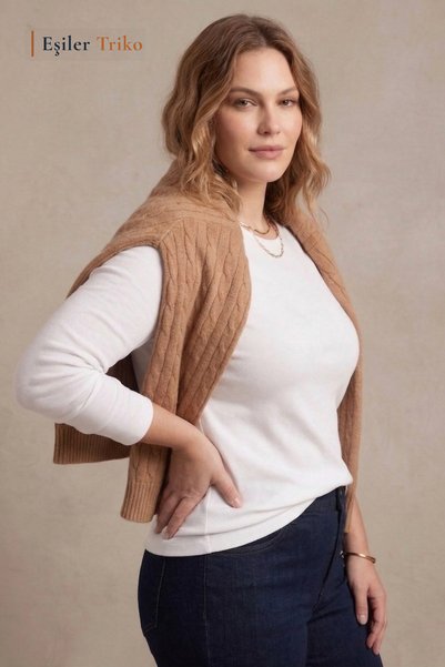 Eşiler Triko Women's White Long Sleeve Crew Neck Viscose Bodysuit