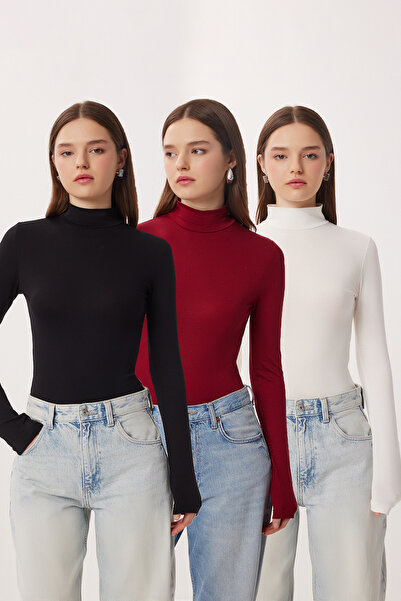 Lovelyİstanbul Συσκευασία 3 τεμαχίων Μπλούζα ζιβάγκο από βισκόζη LRN0022 ΜΑΥΡ...