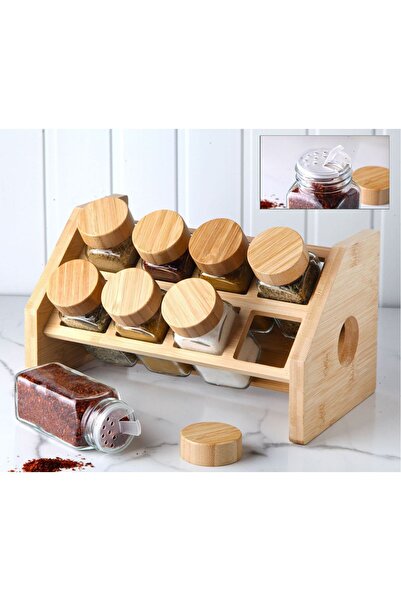 USTAOGLUHOME 9-Piece Glass Spice Set with Bamboo Lid