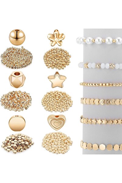 Arabest 1200 Pieces Gold Spacer Beads Set,Assorted Shapes for DIY Jewelry Mak...