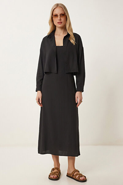 Lovelyİstanbul Strappy Dress Shirt Modal Set Lci0070 Black