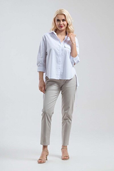 Bold & Young Γυναικείο λευκό πουκάμισο με λεπτομέρεια από κορδόνι, υπερμεγέθη...